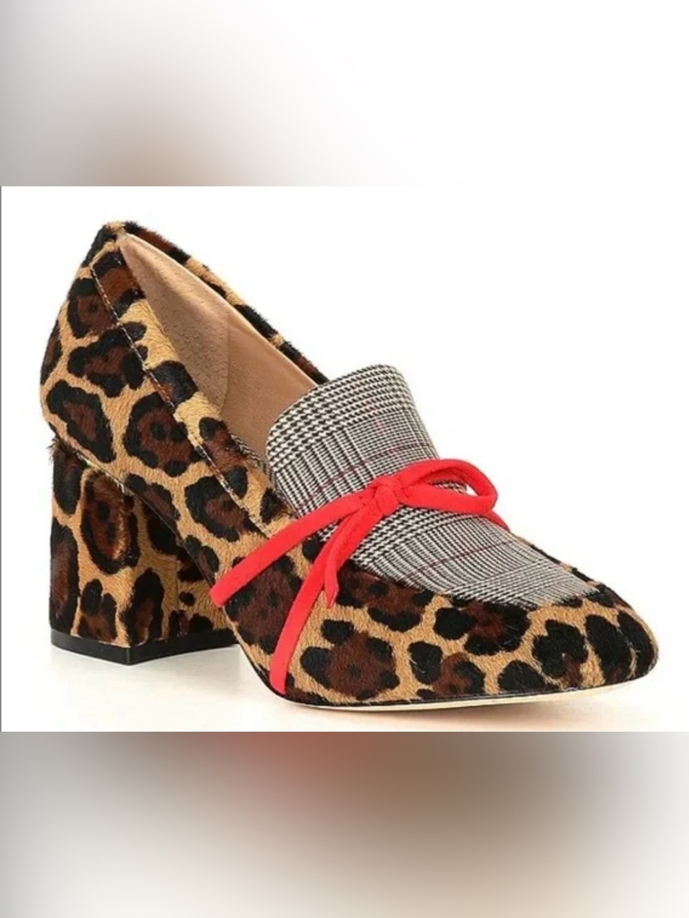Antonio Melani Ahmber Plaid Leopard Printed Bow Detail Haircalf Moc Pumps
